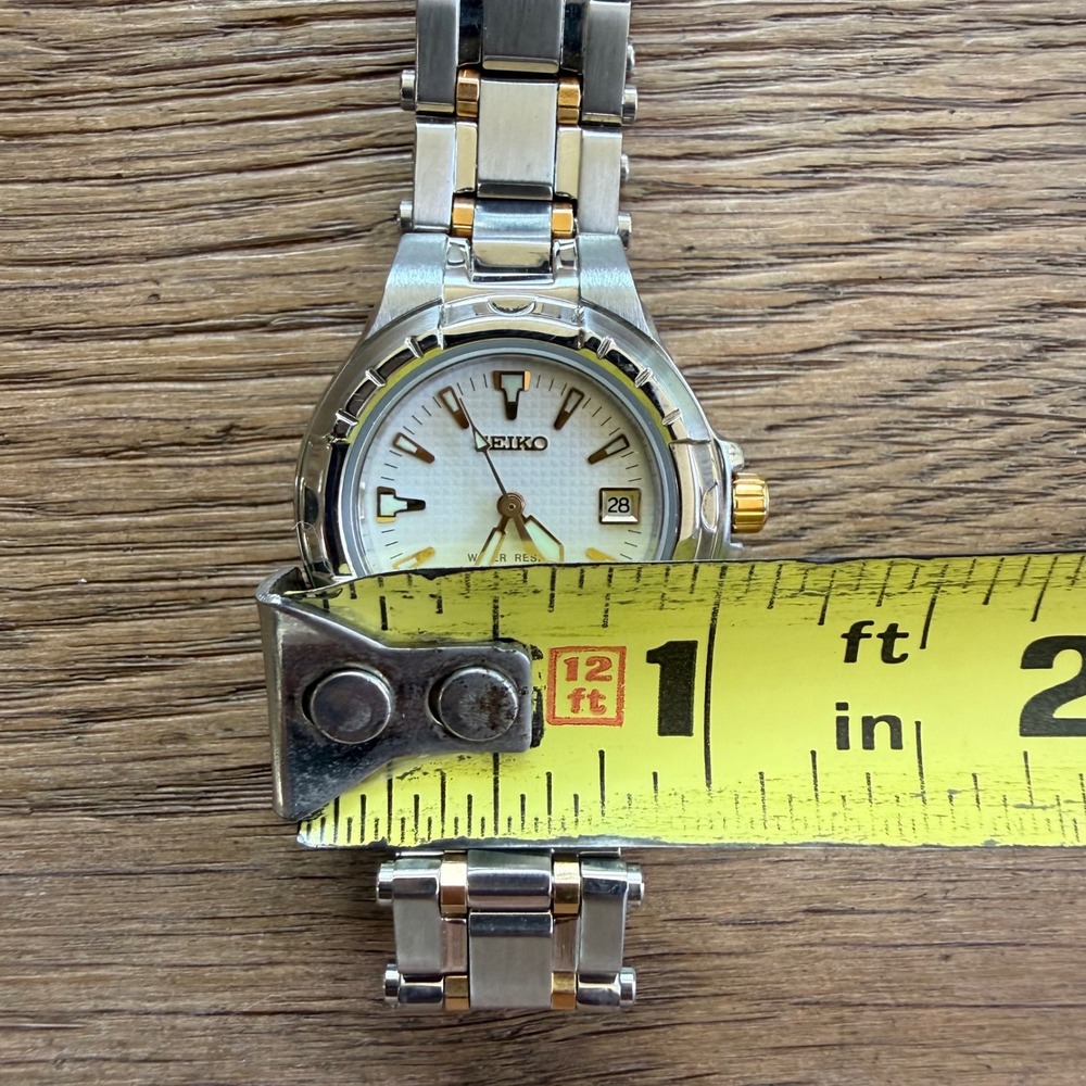 Seiko Womens Two Tone Stainless Steel Watch 7N82-0709 Sapphire 100M Date Box - Picture 7 of 10